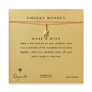 cheeky monkey, monkey necklace on orange, gold dipped
