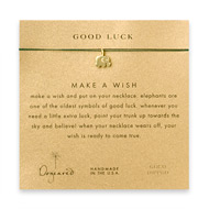good luck make a wish necklace with gold dipped elephant on evergreen