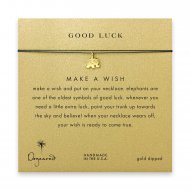 good luck elephant necklace on evergreen, gold dipped