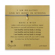 I am healthy and my body is strong angel wings necklace on ocean, gold dipped