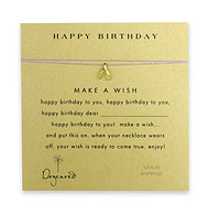 happy birthday make a wish necklace with gold dipped wishbone on lavender