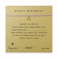happy birthday wishbone necklace on lavender, gold dipped