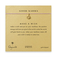 good karma lotus necklace on lavender, gold dipped
