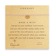 coexist make a wish necklace with gold dipped peace sign on purple