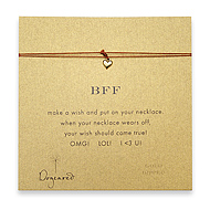 bff make a wish necklace with gold dipped cupid heart on tobacco
