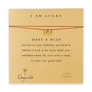 i am lucky make a wish necklace with gold dipped horseshoe on tobacco