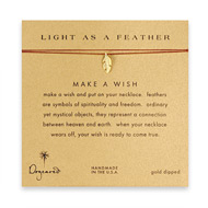 light as a feather, feather necklace on tobacco, gold dipped
