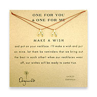 one for you one for me make a wish necklace set with gold dipped wishbone on tobacco