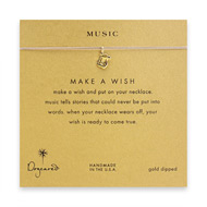music make a wish necklace with gold dipped lyre on taupe