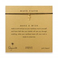 have faith simple cross necklace on black, gold dipped