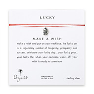 lucky make a wish necklace with sterling silver lucky cat on red
