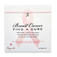 breast cancer find a cure make a wish necklace with sterling silver ribbon on pink