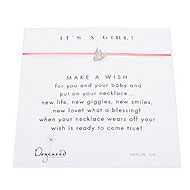 it's a girl make a wish necklace with sterling silver robin on pink