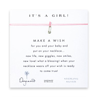 it's a girl make a wish necklace with sterling silver safety pin on pink