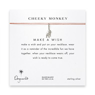 cheeky monkey, monkey necklace on orange, sterling silver