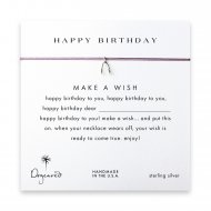 happy birthday wishbone necklace on lavender, sterling silver