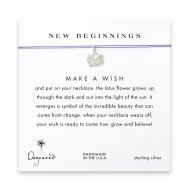 new beginnings lotus necklace on purple, sterling silver