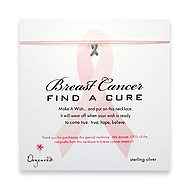 breast cancer find a cure make a wish necklace with sterling silver ribbon on pink - 18 inch