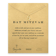 bat mitzvah loving heart necklace, gold dipped