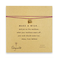 make a wish elephant necklace on amethyst, gold dipped