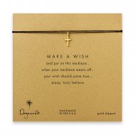 make a wish simple cross necklace on black, gold dipped