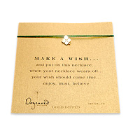 make a wish necklace with gold dipped four leaf clover on green - 18 inch