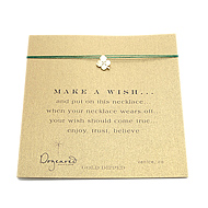 make a wish necklace with gold dipped four leaf clover on green - 18 inch