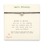 earth friendly make a wish necklace with recycled silver peace sign on black hemp