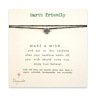 earth friendly make a wish necklace with recycled silver small tree on black hemp