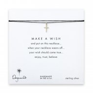 make a wish simple cross necklace on black, sterling silver