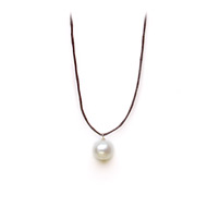 white pearl on chocolate waxed cotton, gold dipped toggle closure