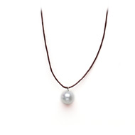 white pearl on chocolate waxed cotton, sterling silver toggle closure