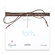 faith large cross sterling silver necklace on chocolate hemp - 62 inches