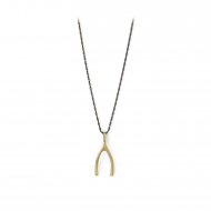 charmed necklace, big wishbone on charcoal silver chain