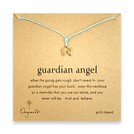 gold dipped guardian angel necklace on turquoise waxed cotton
