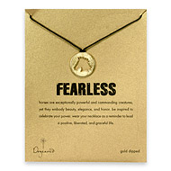 gold dipped fearless horse head silhouette necklace on black waxed cotton