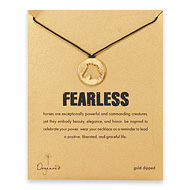 gold dipped fearless horse head silhouette necklace on black waxed cotton