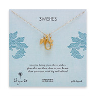 3 wishes gold dipped charm necklace with angel wings, gothic cross and rock crystal