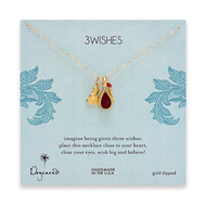 3 wishes gold dipped charm necklace with buddha, bamboo and carnelian
