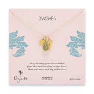 3 wishes gold dipped charm necklace with elephant, 7 and green quartz