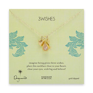 3 wishes gold dipped charm necklace with faceted heart, heart key and rose quartz