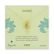 3 wishes gold dipped charm necklace with om, lotus and blue quartz