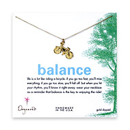 gold dipped balance necklace with bicycle charm