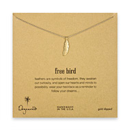 free bird feather necklace, gold dipped
