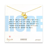 gold dipped hope necklace with robin silhouette and peace sign charm