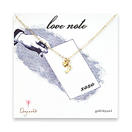 gold dipped love note necklace with music note and cupid heart - 18 inch