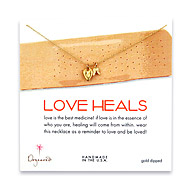 gold dipped love heals necklace with kind heart and teeny angel wings