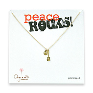gold dipped peace rocks necklace with peace sign and guitar - 18 inch
