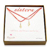 sisters gold dipped angel wings on red silk set of 2 necklaces - 18 inch