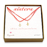 sisters gold dipped cupid hearts on red silk set of 2 necklaces - 18 inch
